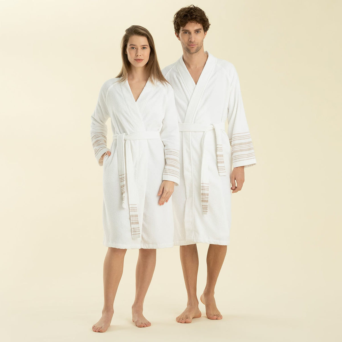 Derin Bamboo Unisex Bathrobe White / Beige
