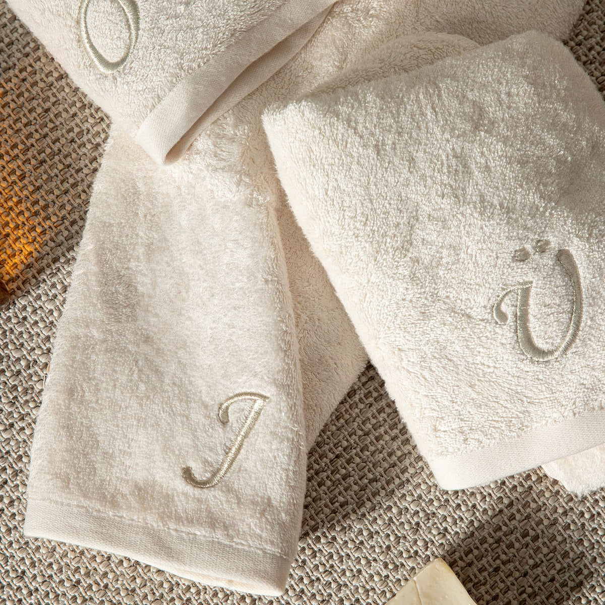 Solid Embroidered Face Towel (J) 50x90cm Ecru