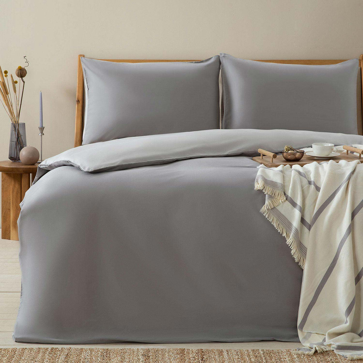 Bettie Duvet Cover Set King 230x220cm Cold Gray / Gray