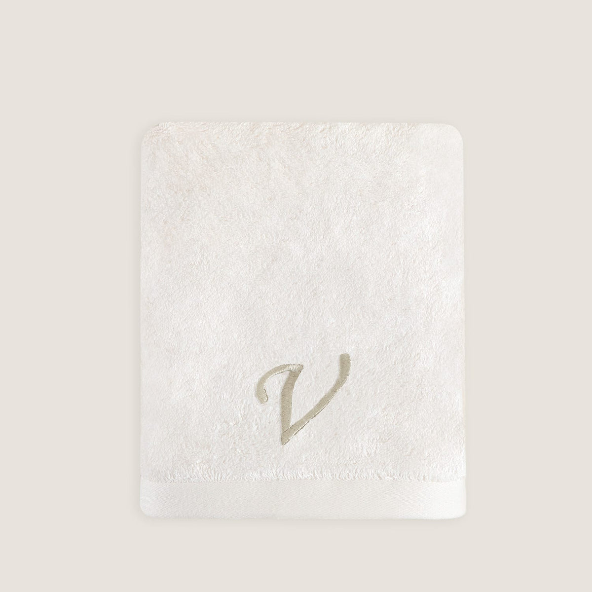Solid Embroidered Face Towel (V) 50x90cm Ecru