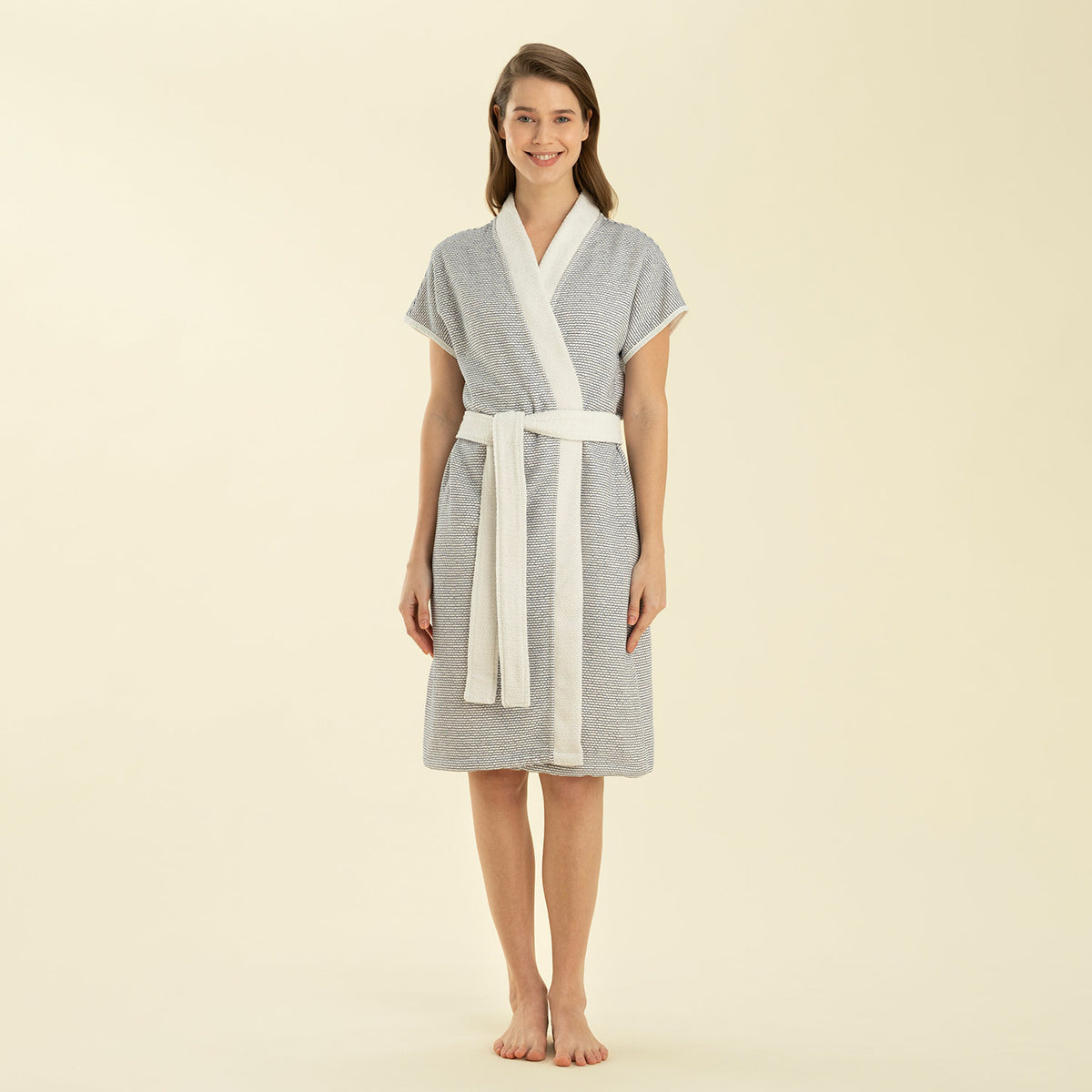 Longas Short Bathrobe Off White / Marine Blue