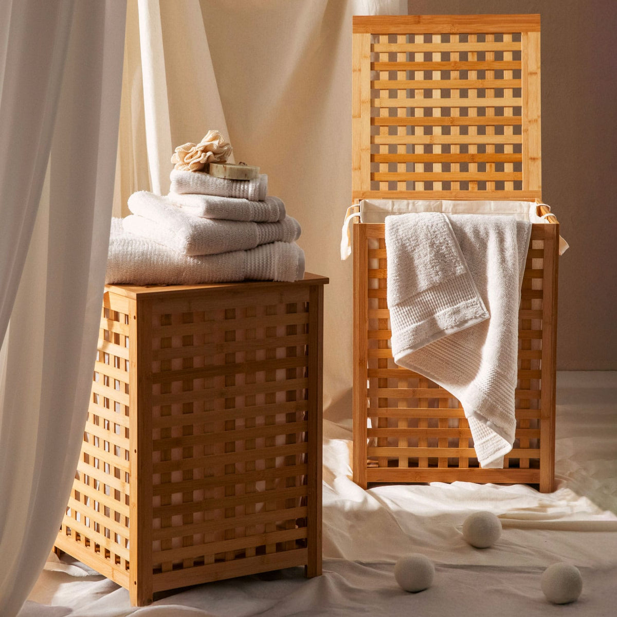 Bamboo Laundry Basket 40x40x58cm Natural