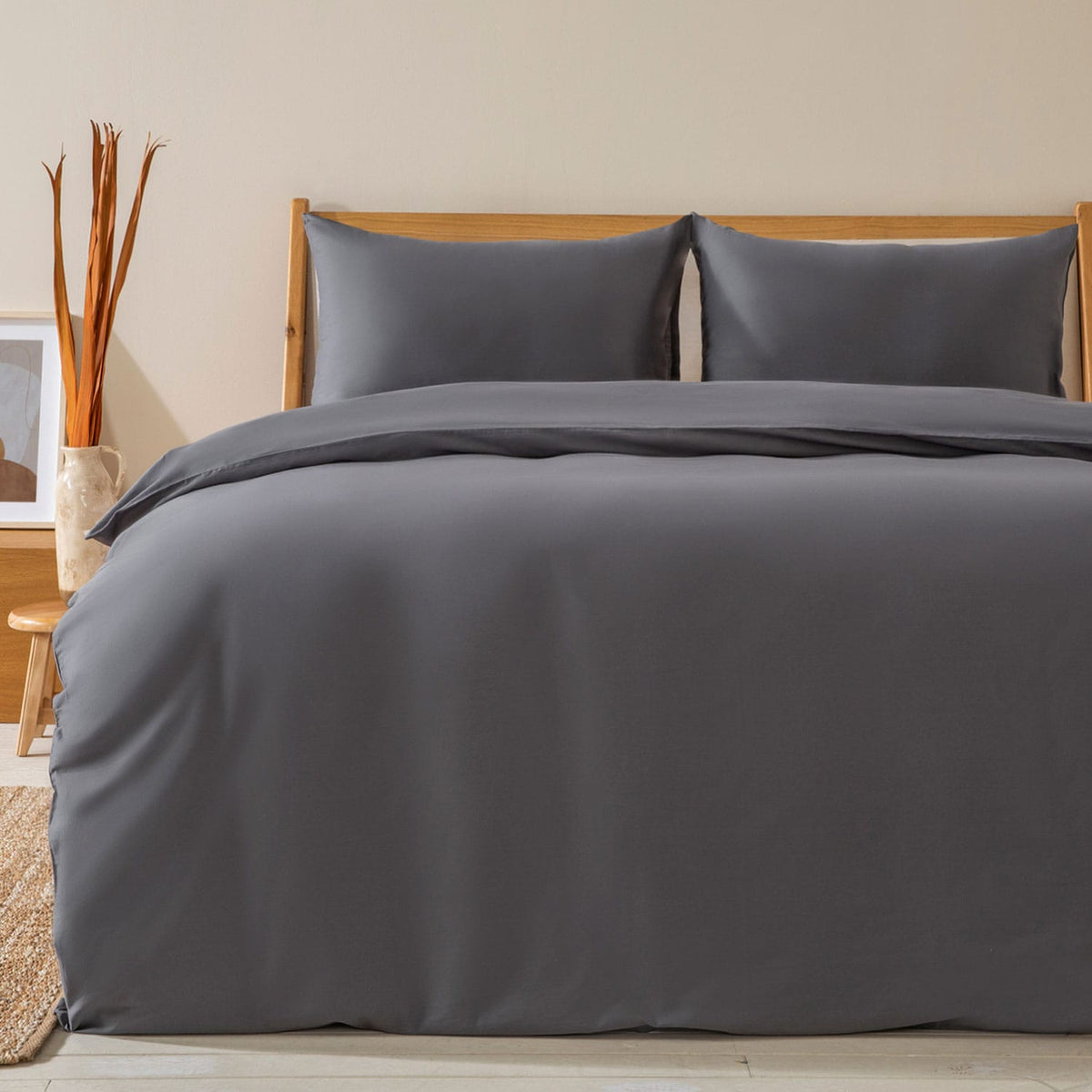Alana Duvet Cover Set Double Size 200x220cm Dark Gray
