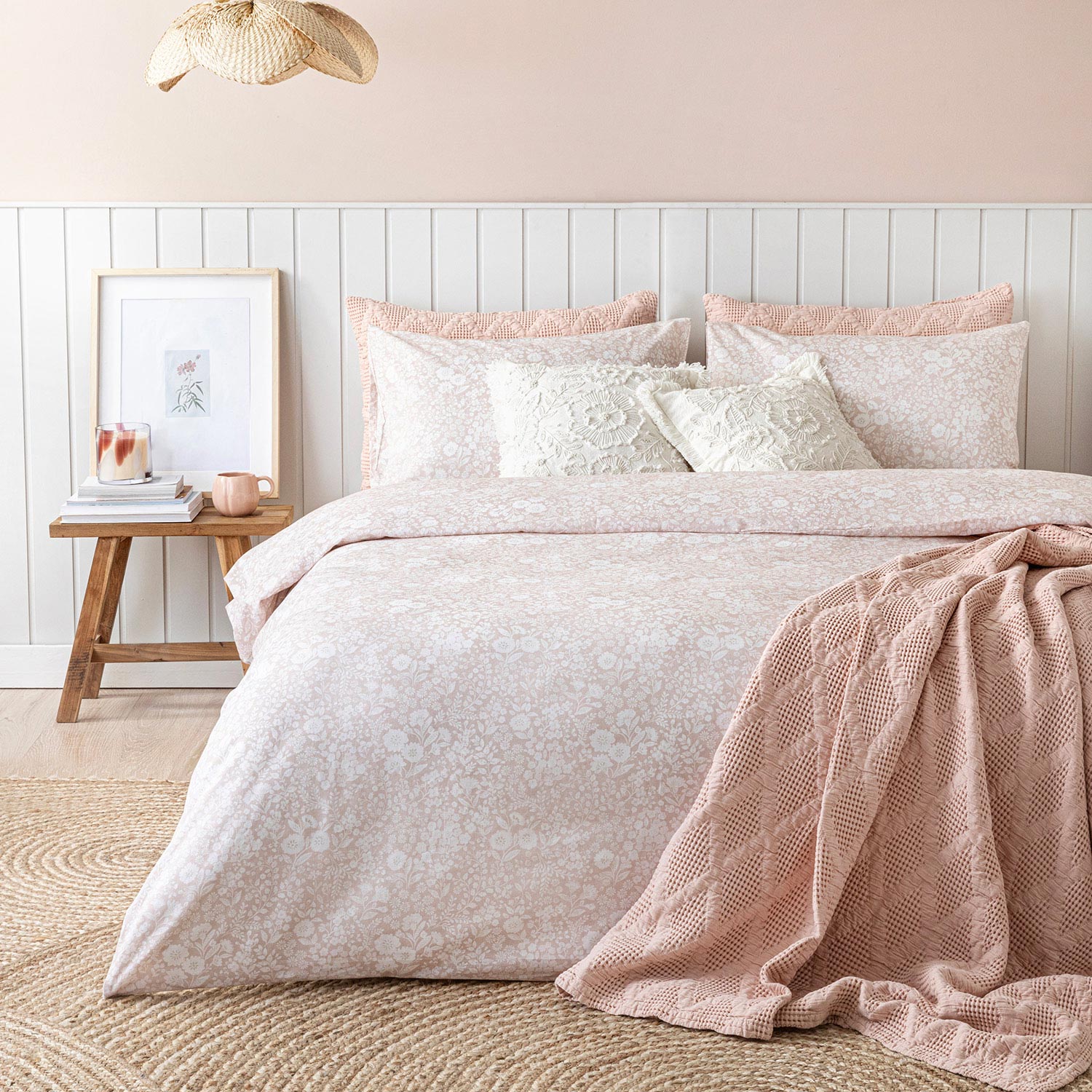 Dahlia Printed Duvet Cover Set Double Powder/Ecru
