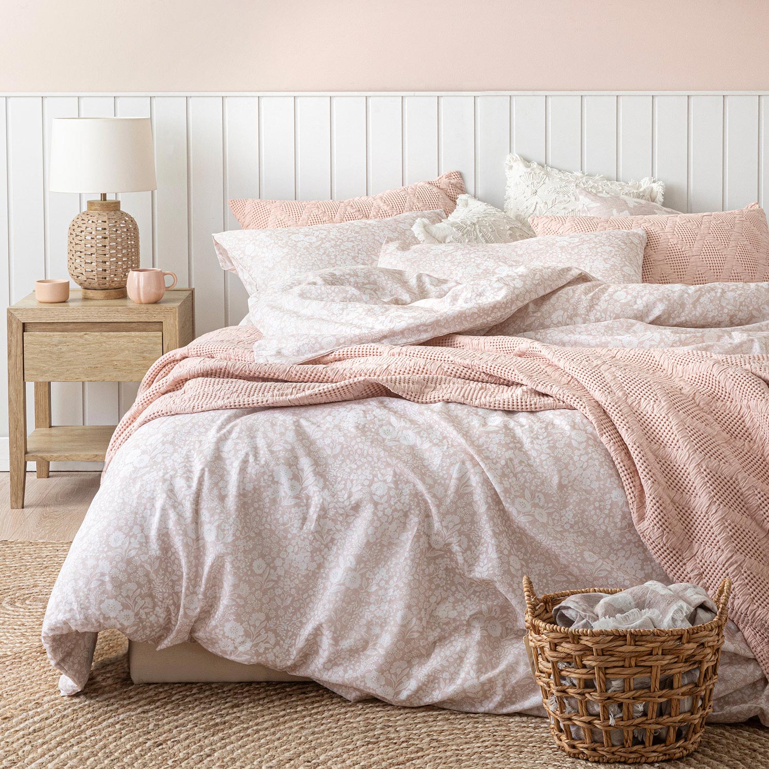Dahlia Printed Duvet Cover Set Double Powder/Ecru