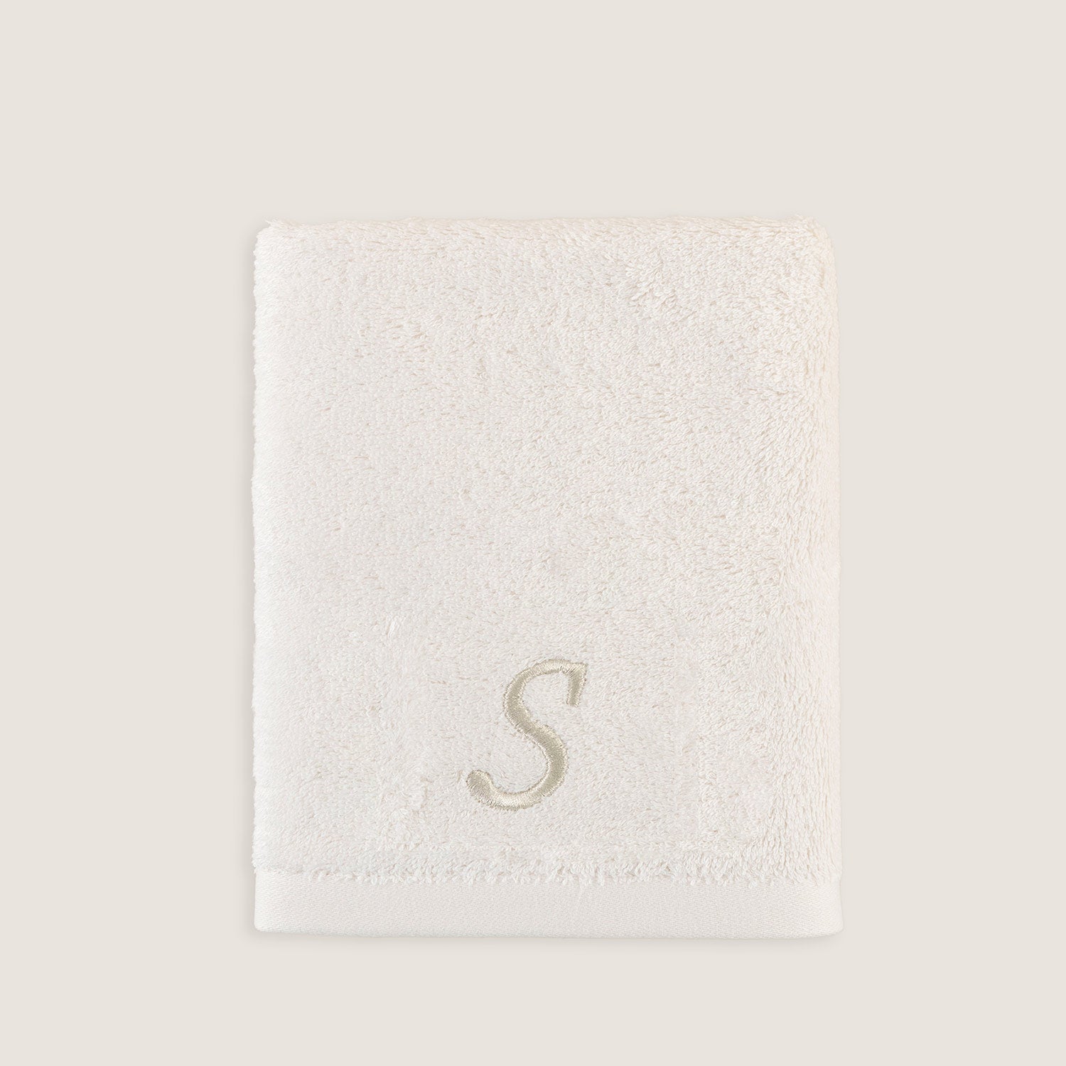 Solid Embroidered Face Towel 50x90 cm (S) Ecru