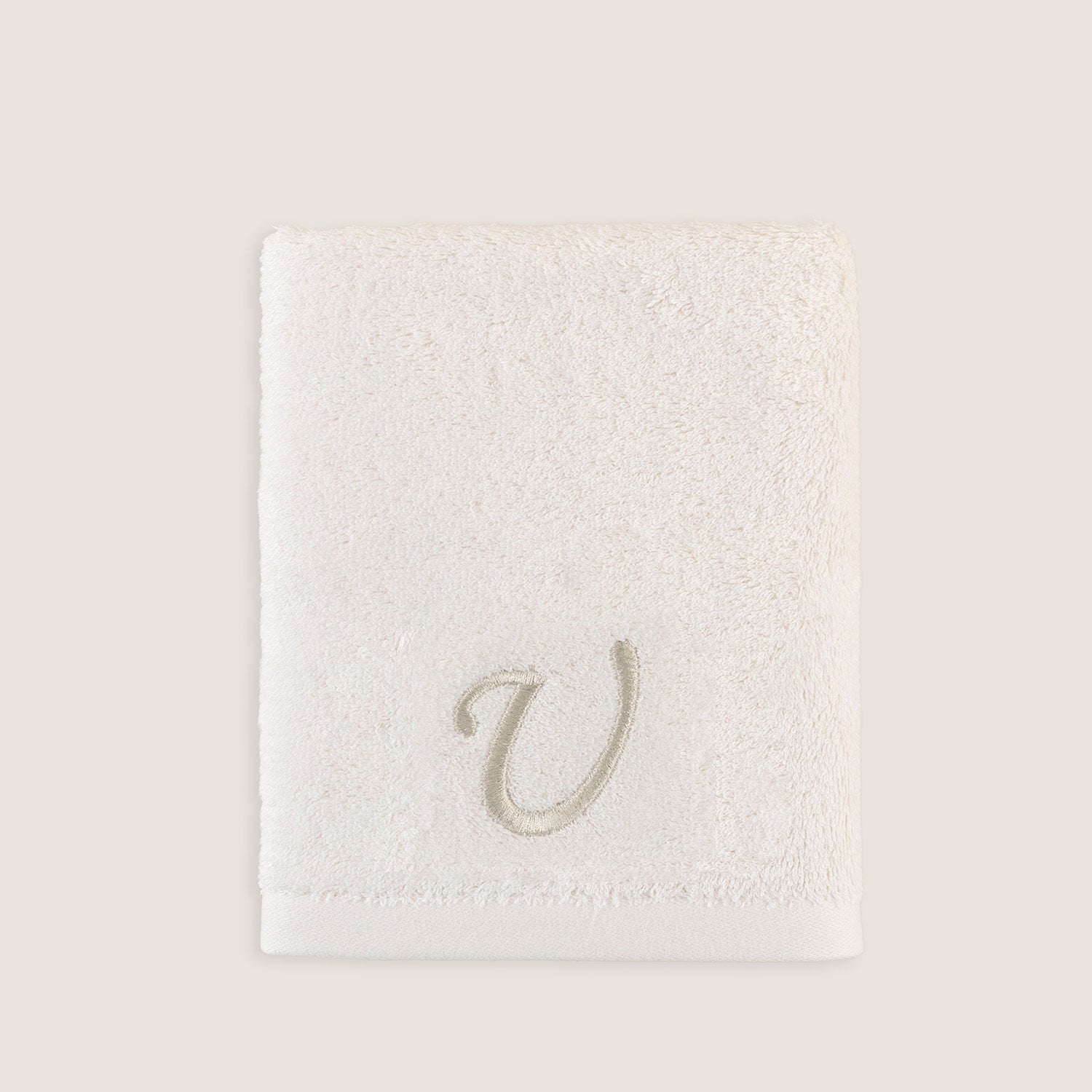 Solid Embroidered Face Towel 50x90 cm(U) Ecru