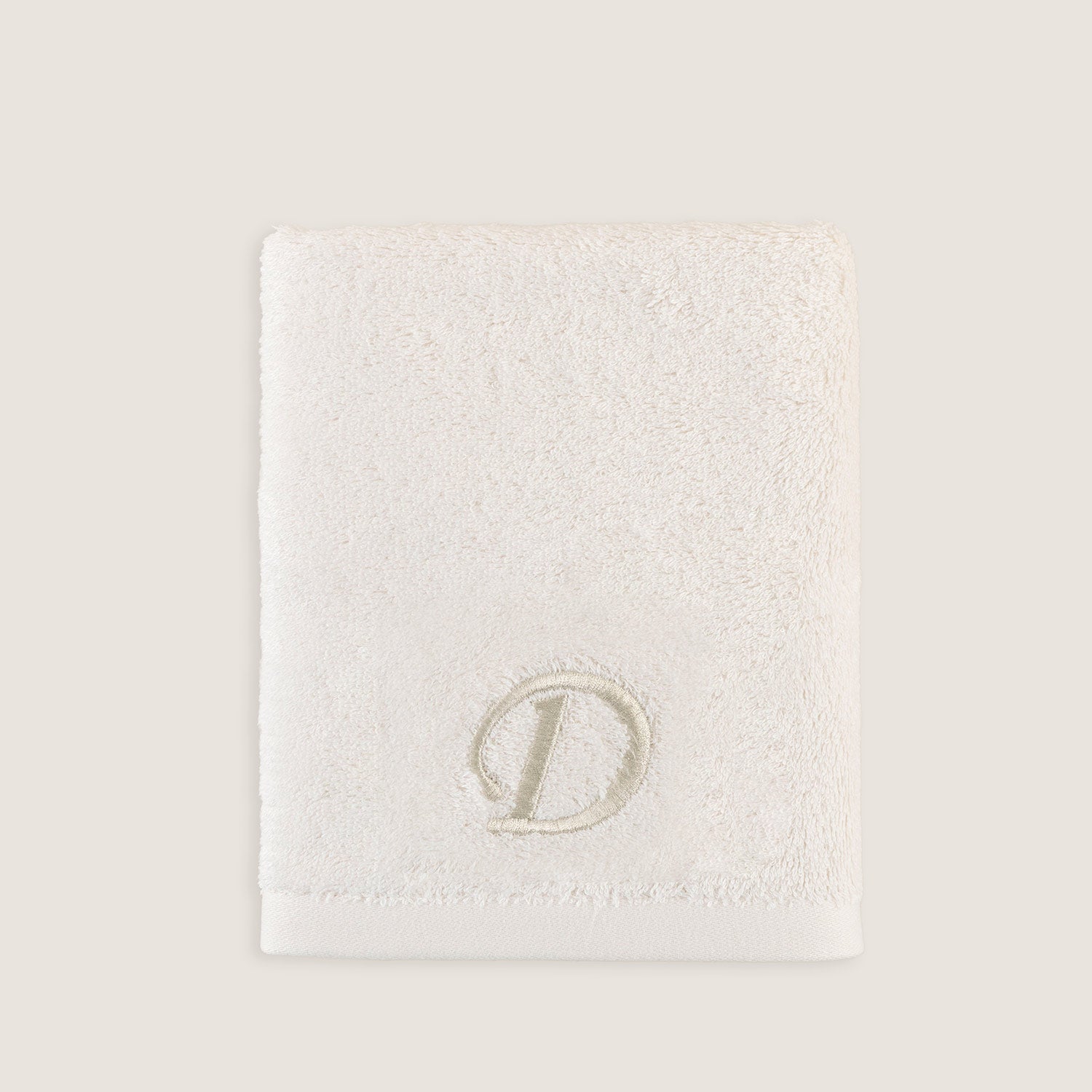 Solid Embroidered Face Towel 50x90 cm (D) Ecru