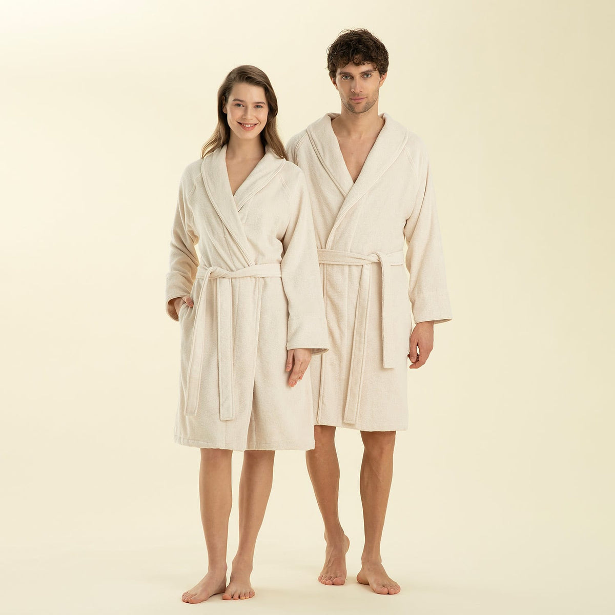 Solid Unisex Bathrobe Ecru