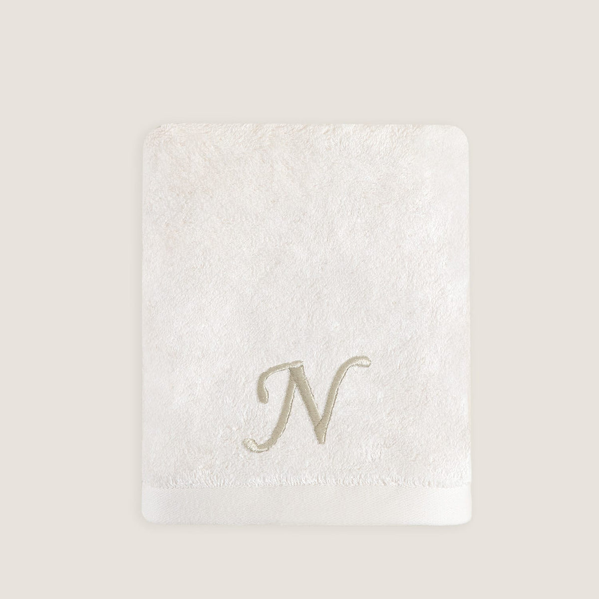 Solid Embroidered Face Towel (N) 50x90cm Ecru