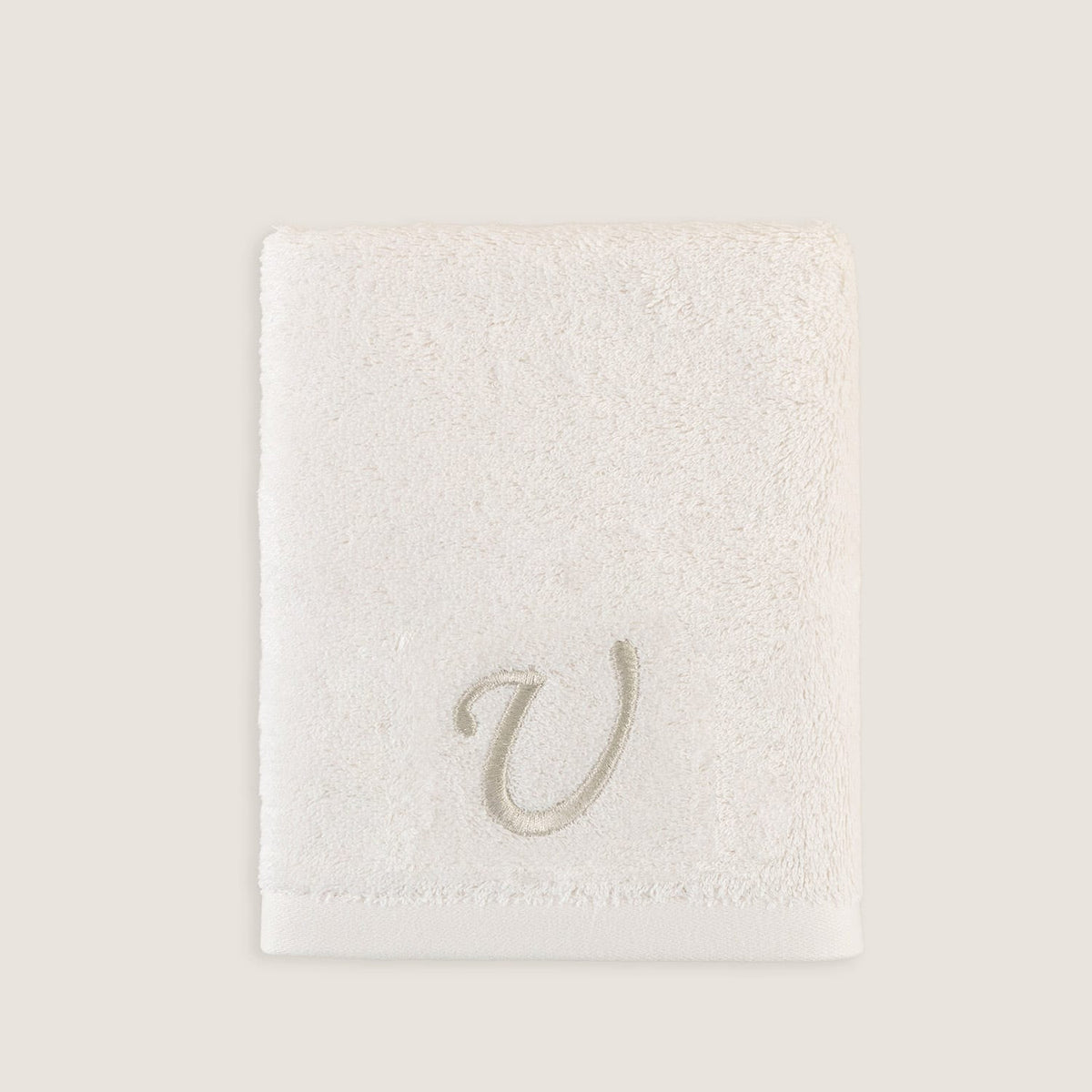 Solid Embroidered Face Towel (U) 50x90cm Ecru