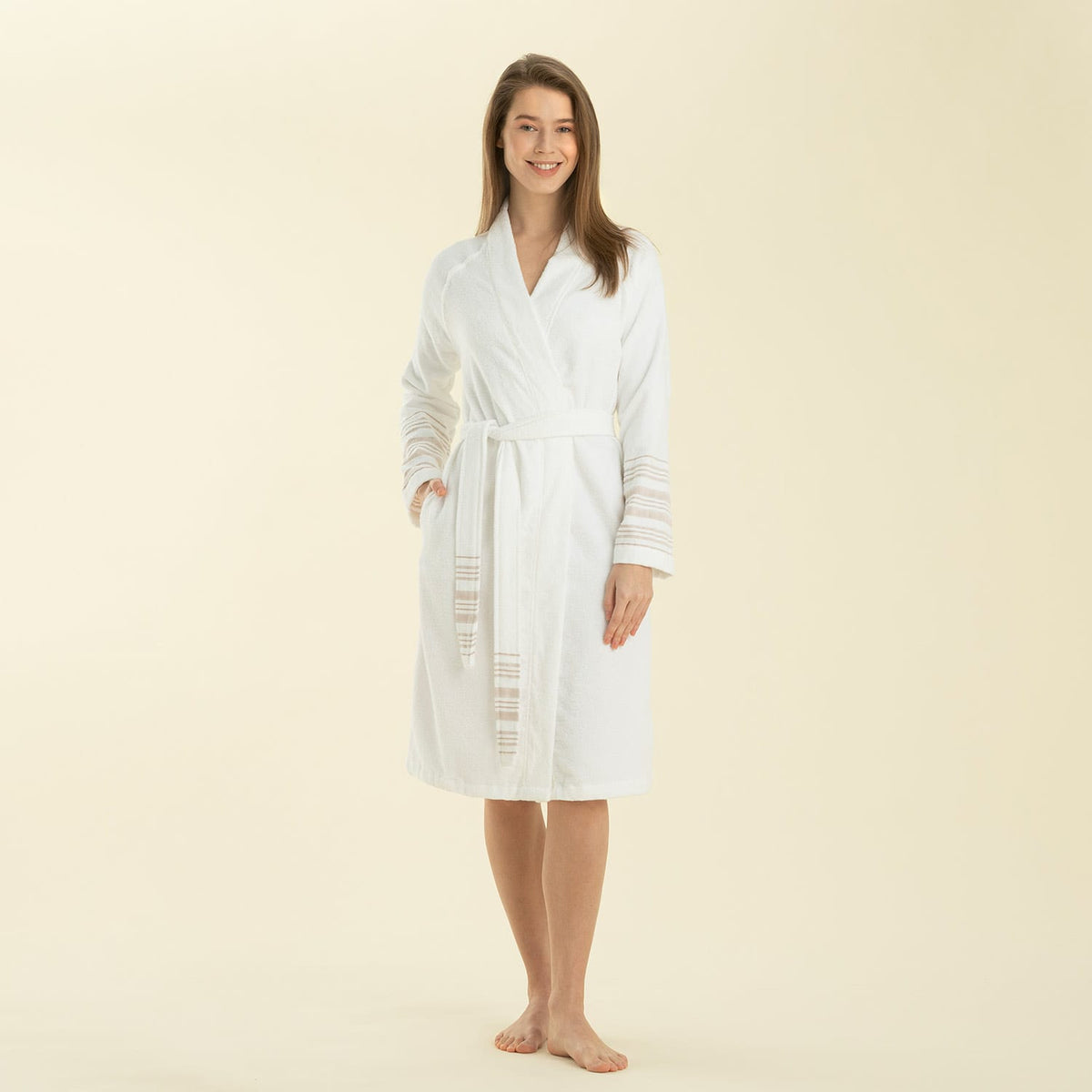 Derin Bamboo Unisex Bathrobe White / Beige